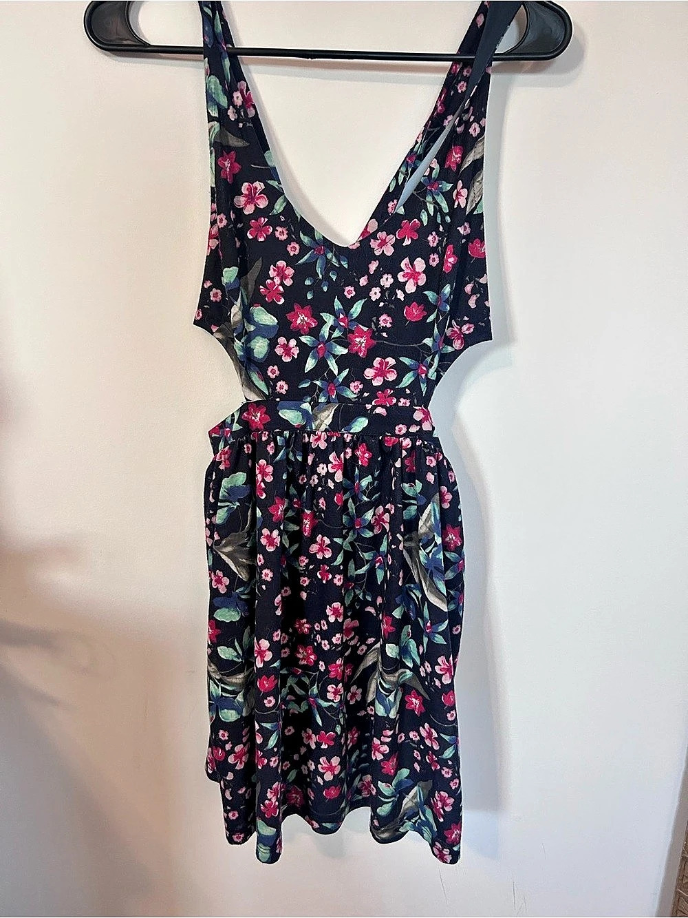 Zara Trafaluc Floral Mini Dress in Navy & Pink Size S